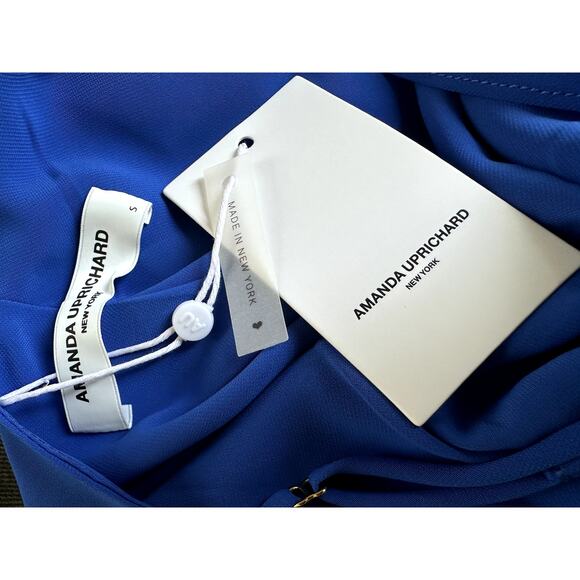 $238 New Amanda Uprichard Cantara Midi Dress Blue SZ S spaghetti straps ruffles - Picture 7 of 7